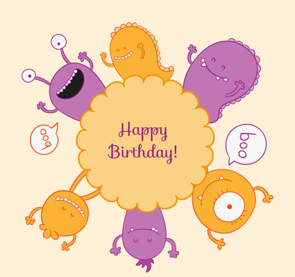 Vector monstre de bande dessin¨¦e cartes d'anniversaire