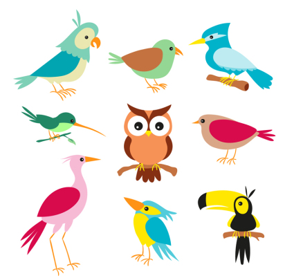 9 bande dessine vecteur matriel d'oiseaux