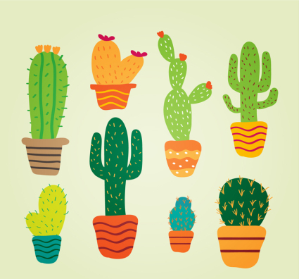 8 cactus en pot vector cartoon