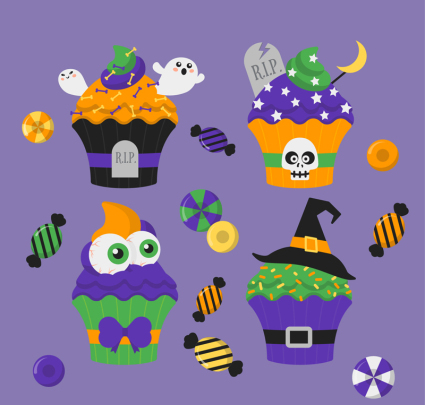 4 Vector cartoon petits gâteaux Halloween