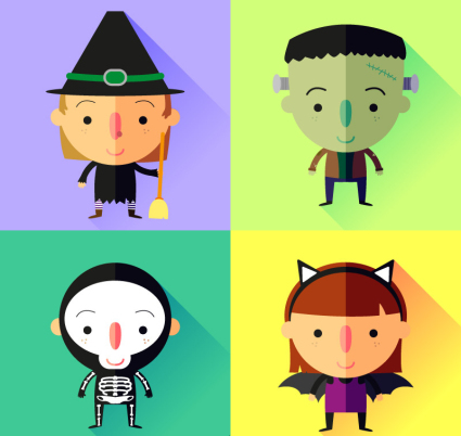Quatre vecteur de caract¨¨res Halloween plat