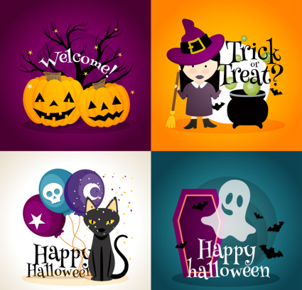 4 cartes Creative Halloween vecteur matriel
