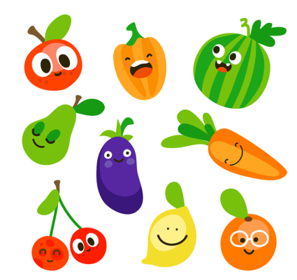 9 fruits et l¨¦gumes vecteur mat¨¦riel Belles