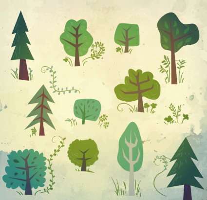 11 arbres conception des mod¨¨les de dessin anim¨¦ Vecteurs