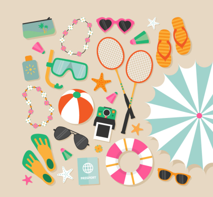 Vari¨¦t¨¦ de vacances plage ¨¦l¨¦ment mat¨¦riel vecteur ¨¦t¨¦