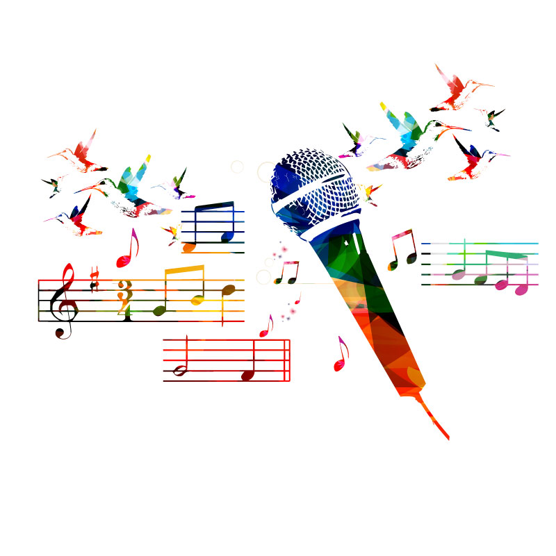 Microphone aquarelle et feuille de mat¨¦riau de vecteur de musique