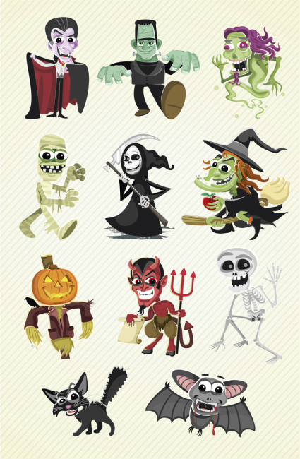11 mod¨¨les personnage de dessin anim¨¦ Halloween vecteur mat¨¦riel de conception