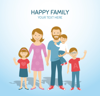 Trois enfants famille heureuse vecteur matriel illustrateur