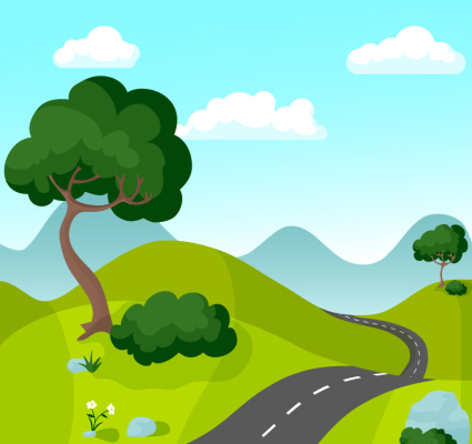 Scenic route de montagne entre le mat¨¦riau de vecteur de bande dessin¨¦e