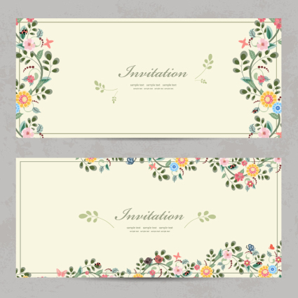 2 Floral carte d'invitation de bande dessin¨¦e vecteur mat¨¦riel