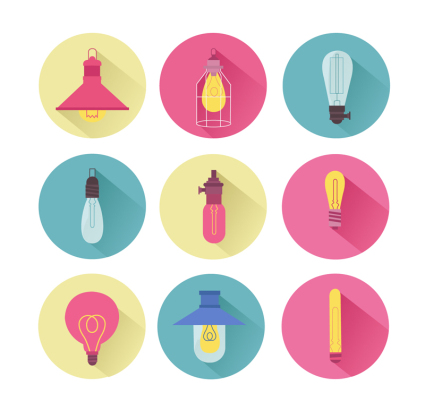 9 ampoule de couleur matriau icône vecteur