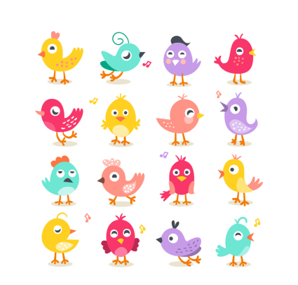 16 mod¨¨les oiseau de bande dessin¨¦e vecteur mat¨¦riel