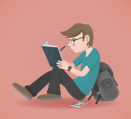 Campus homme prenant des notes vecteur mat¨¦riel