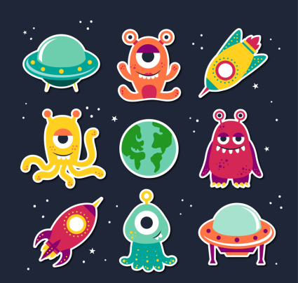 9 trangers de dessins anims de vecteur et UFO