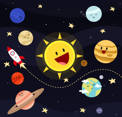 vecteur mignon de bande dessin¨¦e syst¨¨me solaire de la plan¨¨te mat¨¦riau
