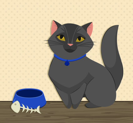 Mignon chat noir et os de poissons vecteur mat¨¦riel