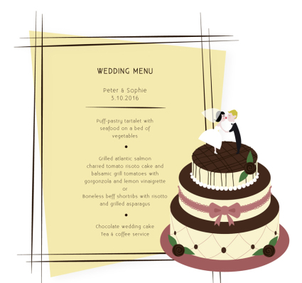 Creative gâteau de mariage mat¨¦riel menu Vecteur