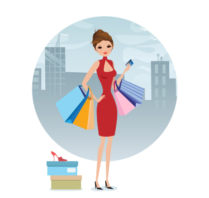 fashion shopping mat¨¦riel fille vecteur ¨¦t¨¦