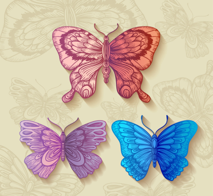 3 motif de couleur r¨¦tro vecteur mat¨¦riel papillon