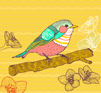 Oiseau sur la branche peinture vecteur matriel