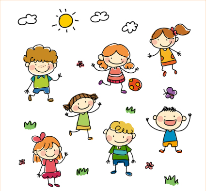 7 enfants peints en jouant vecteur mat¨¦riel