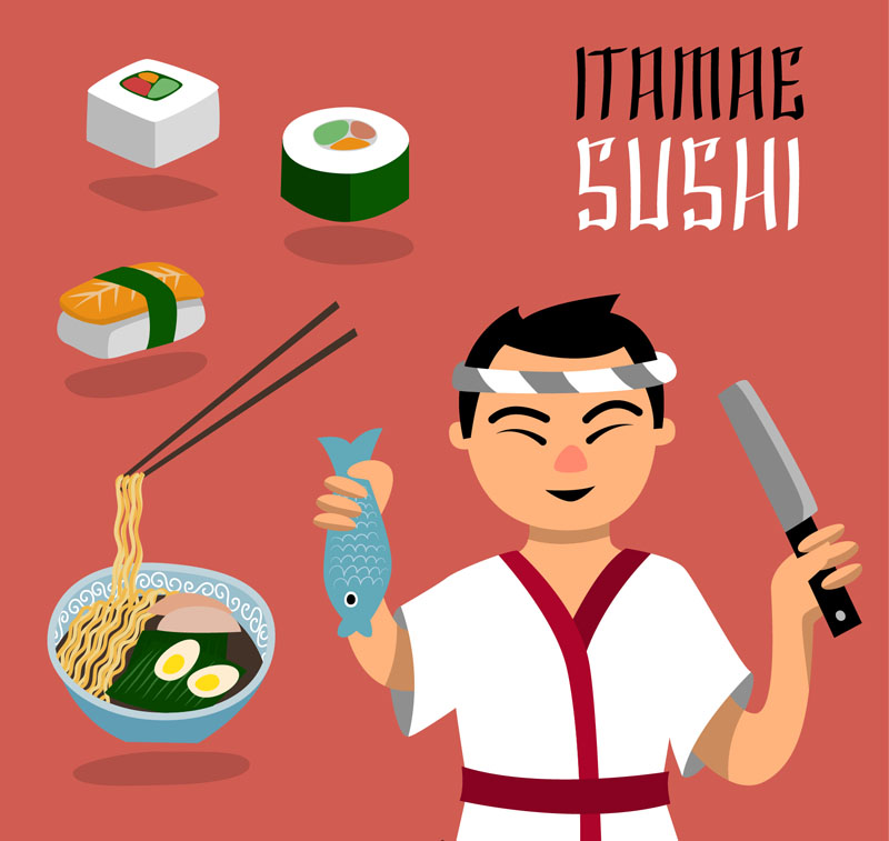 chef japonais et vecteur mat¨¦riel alimentaire