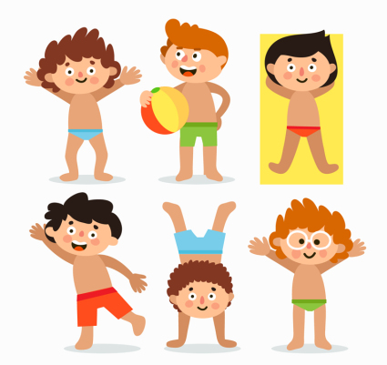 usure piscine de mat¨¦riau troncs vecteur de 6 mignons enfants de l'¨¦t¨¦