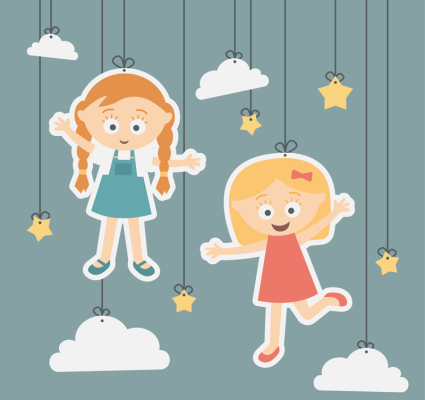 2 filles mignonnes autocollant vecteur mat¨¦riel