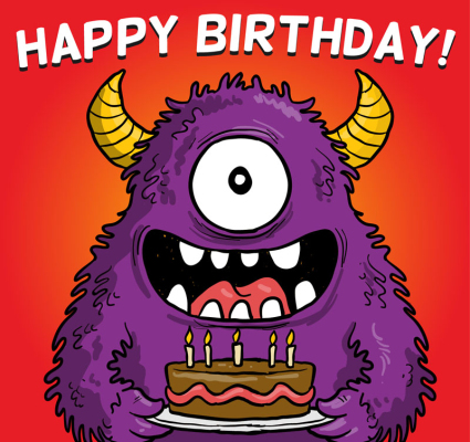 vecteur carte d'anniversaire d'un monstre aux yeux Belle