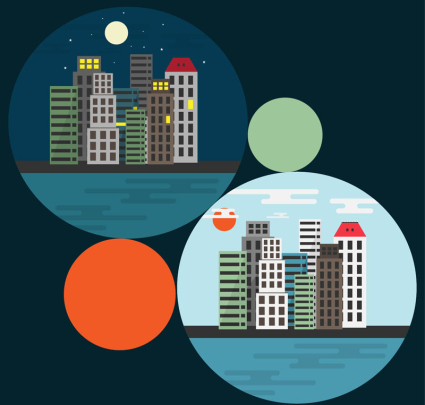 jour de la construction de la ville et le vecteur de la nuit