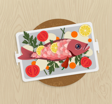 D¨¦licieux plats de poisson vecteur mat¨¦riel
