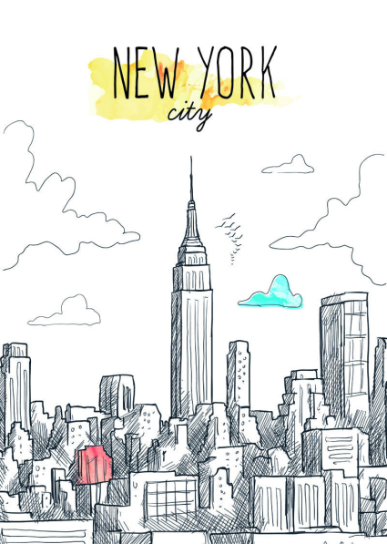 Creative bâtiments de New York peints  la main vecteur