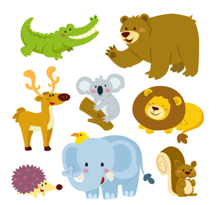 9 animaux mignons de bande dessin¨¦e de conception de vecteur