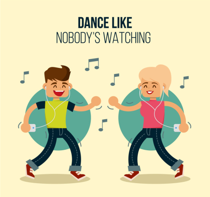 Deux personnages de dessins anim¨¦s vecteur avec de la musique et la danse
