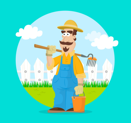 Cartoon agriculteur prend la conception du mat¨¦riel vecteur de coupe