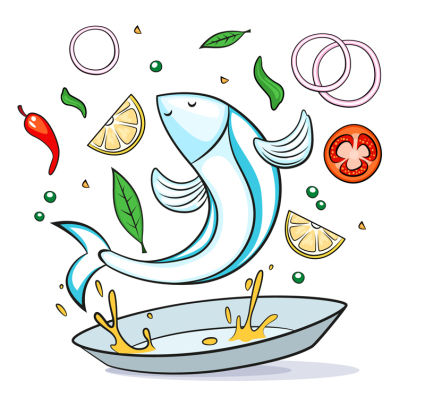 Dlicieux plats de poisson vecteur matriel de conception