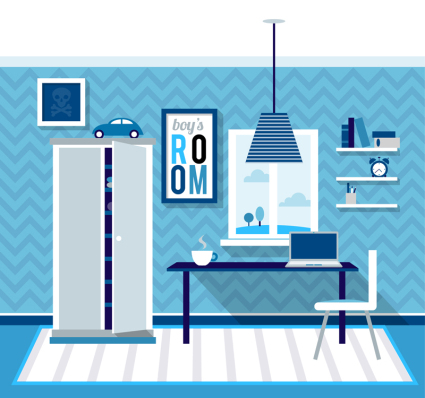 chambre de vecteur mat¨¦riel de conception Blue enfants
