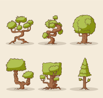 6 design dessin anim¨¦ arbres vecteur