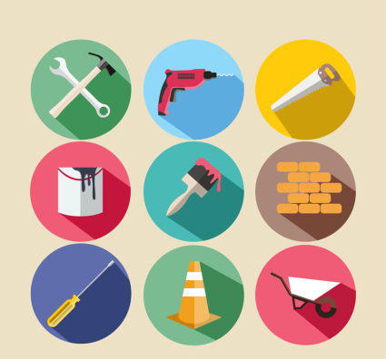 9 mat¨¦riau de construction des outils vecteur icône