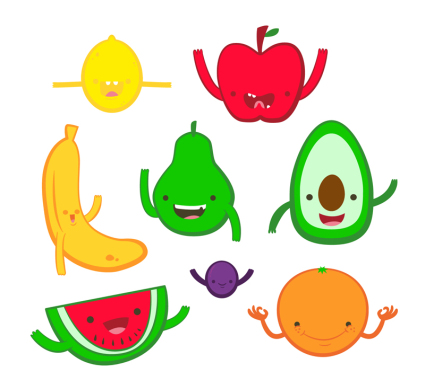 8 vecteur mat¨¦riel mignon de bande dessin¨¦e conception de fruits