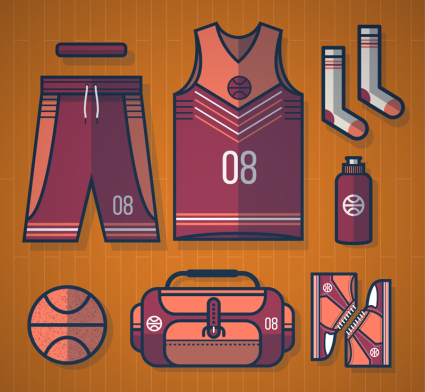 Sept Basketball fournitures vecteur mat¨¦riel
