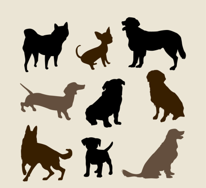 9 chien mat¨¦riel silhouettes vecteur