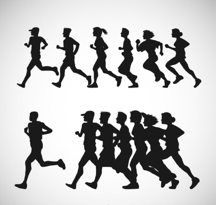Groupe 2 coureurs foule vecteur matriel silhouette