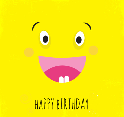 Cute cartoon vecteur carte d'anniversaire smiley