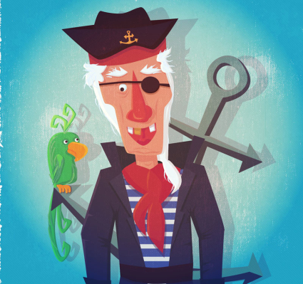 Dessin anim, un oeil, capitaine, perroquet, vecteur, matriel