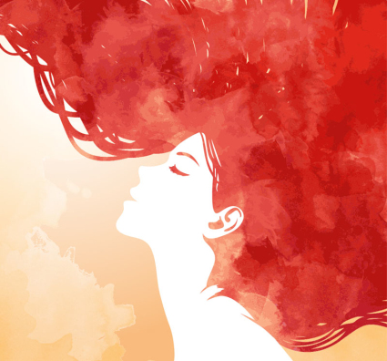 Aquarelle rouge cheveux femme face vecteur mat¨¦riel visage