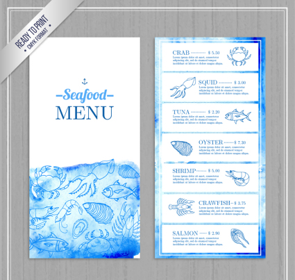 Menu peint de fruits de mer bleus