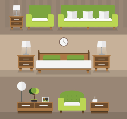 3 groupes de mobilier vert design ¨¦l¨¦gant mat¨¦riel vecteur de meubles