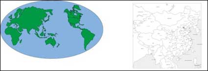 monde matriel et la carte vectorielle de la Chine