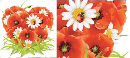 Fleurs en forme de coeur et la composition des matriaux vecteur